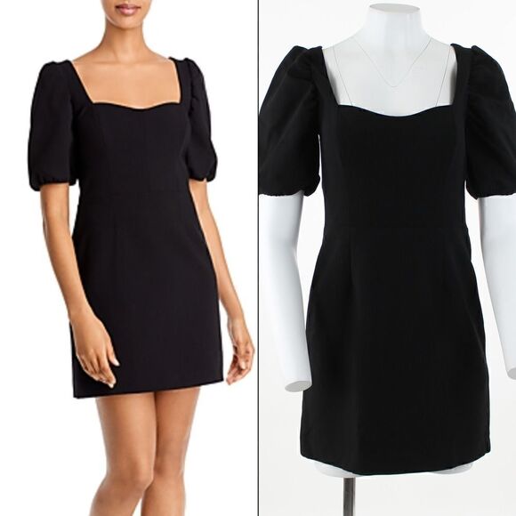 French Connection Whisper Back Cutout A-Line Dress in Black - Picture 1 of 5
